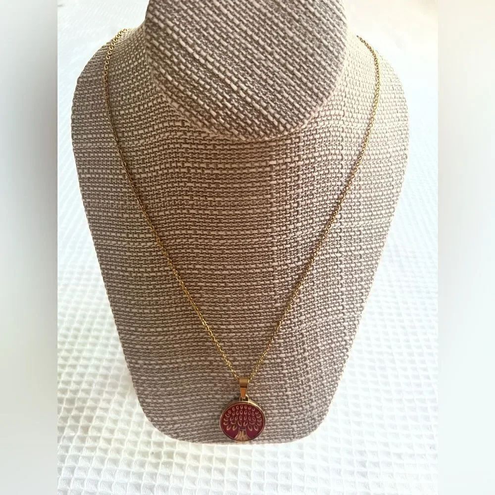 Gold Tone Stainless Steel Tree of Life Red Pendant 20 inch necklace - Picture 5 of 6